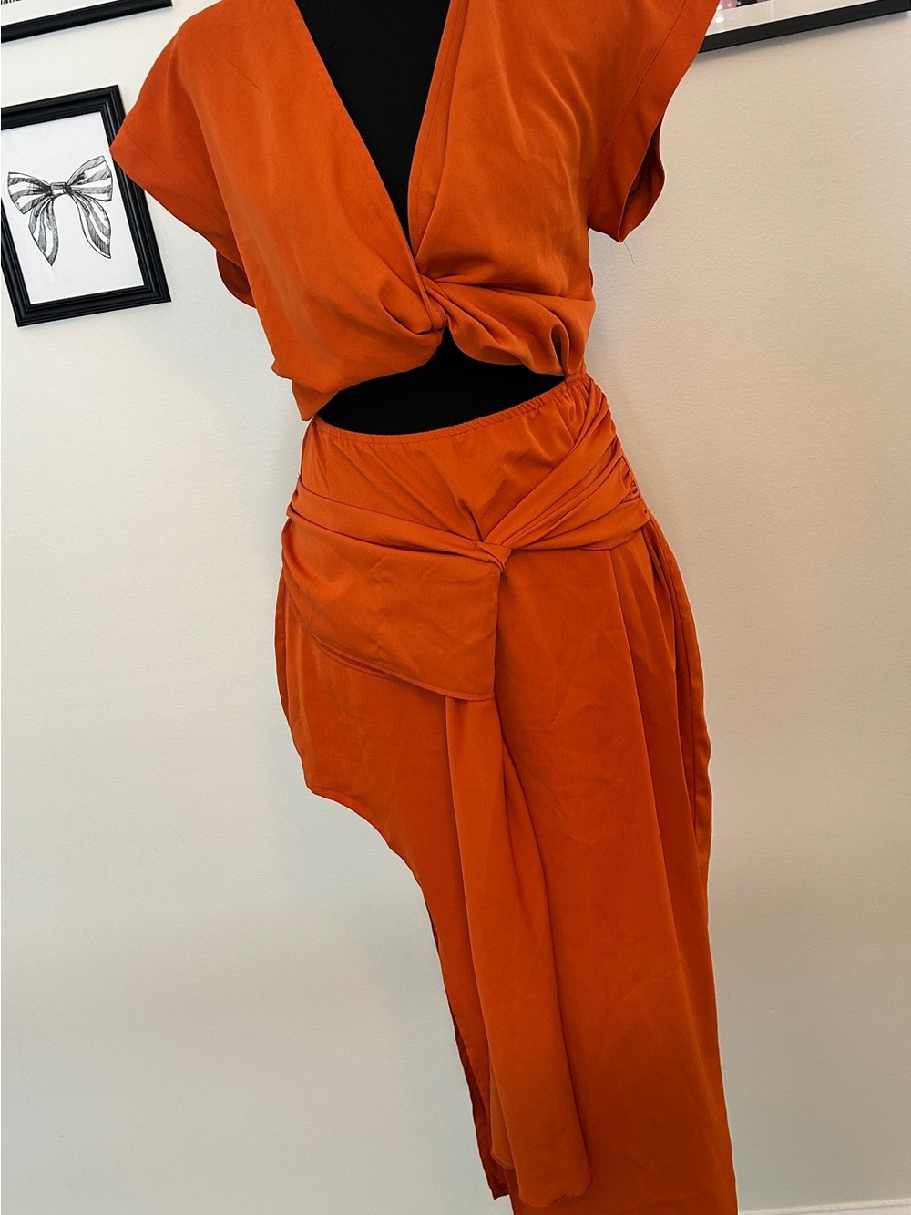 PrettyLittleThing Burnt Orange Twist Front Dress